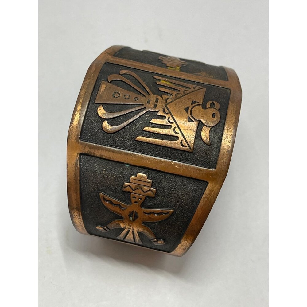 Thunderbird Kei Copper Cuff Bracelet with Thunderbird and Kachina spirits, Nativ